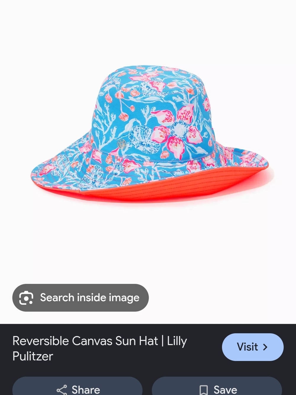 Lilly Pulitzer Womens Reversible Floral Sun Hat in Blue & Pink & Orange